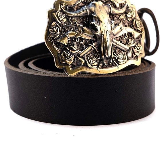 Bison Buffalo Skull, Longhorn Cattle Tribal Native Cowboy Western Men Solidbrass - Picture 2 of 4